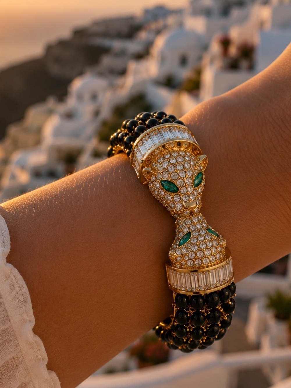 Luxury Panther Cuff Bracelet Black Crystal Gold Statement - Picture 1 of 11